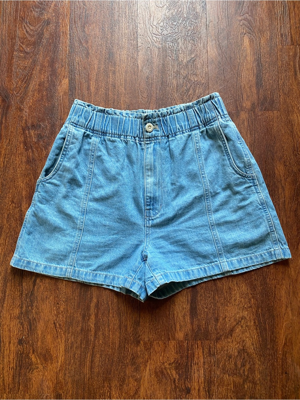 Madewell Light Blue Elastic-Waist Denim Shorts